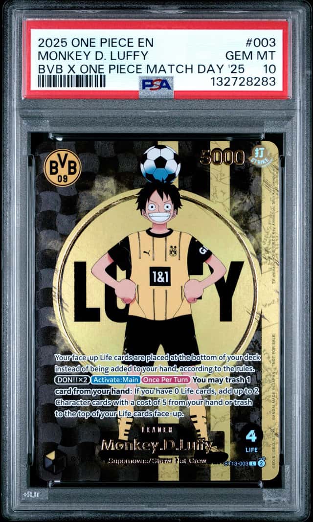 2025 ONE PIECE PROMOS BVB X ONE PIECE MATCH DAY 2025 #003 MONKEY D. LUFFY PSA 10