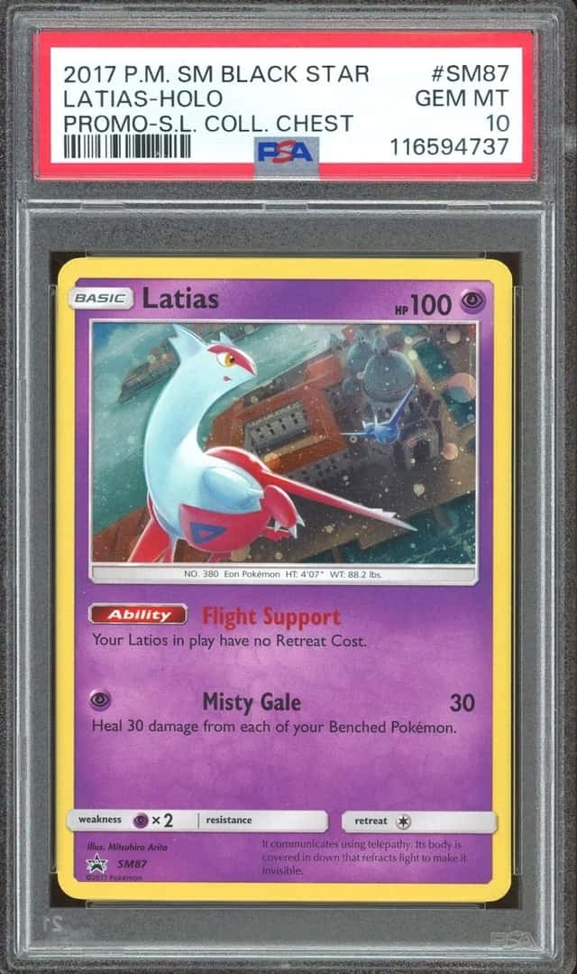 2017 Pokemon Sun & Moon Black Star #SM87 Latias Cosmos Promo SL Chest PSA 10