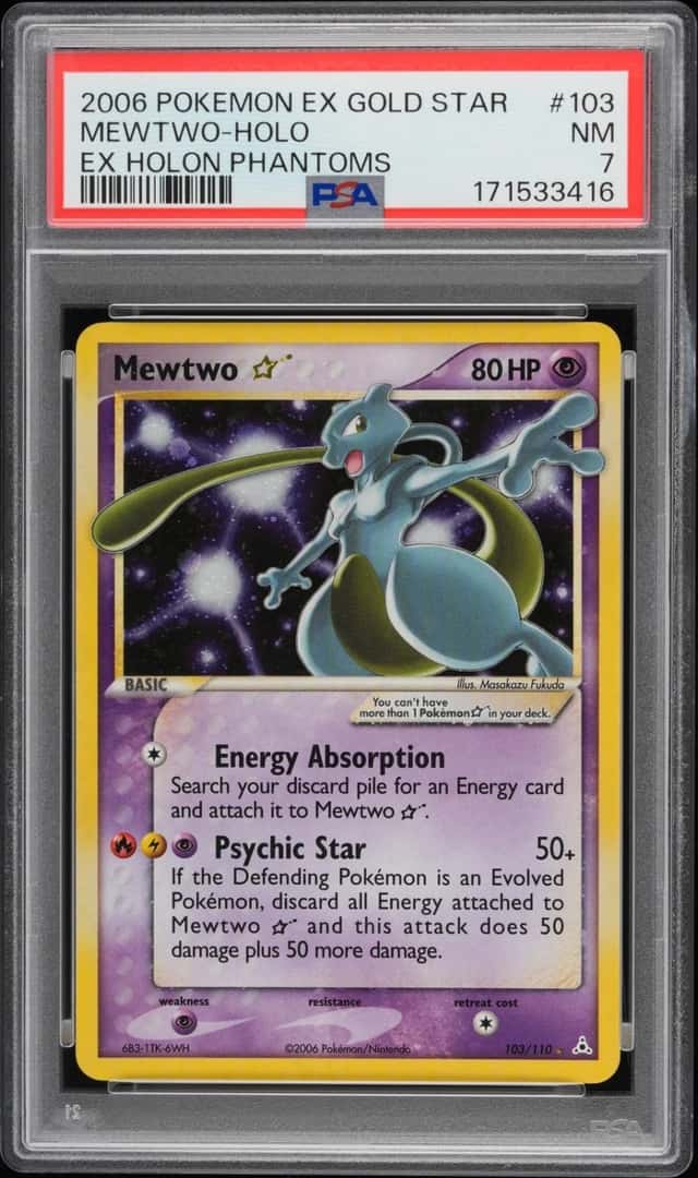 2006 POKEMON EX HOLON PHANTOMS GOLD STAR #103 MEWTWO-HOLO PSA 7