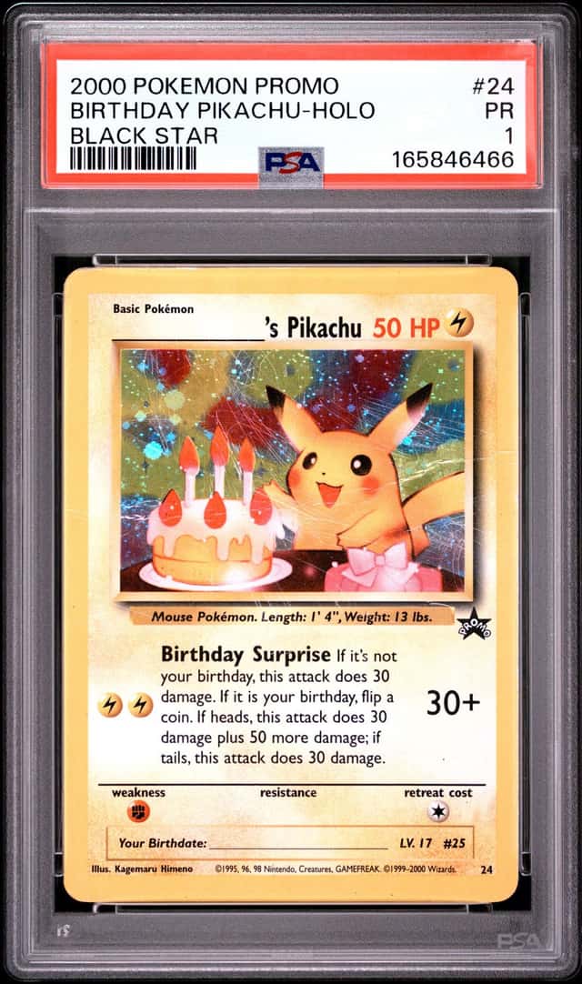 2000 POKEMON PROMO BLACK STAR #24 BIRTHDAY PIKACHU-HOLO PSA 1