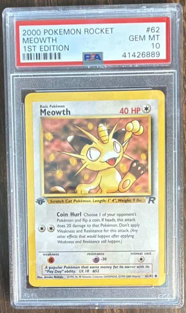 WOTC Pokemon TCG Team Rocket 1st Edition Meowth 62/82 2000 PSA 10
