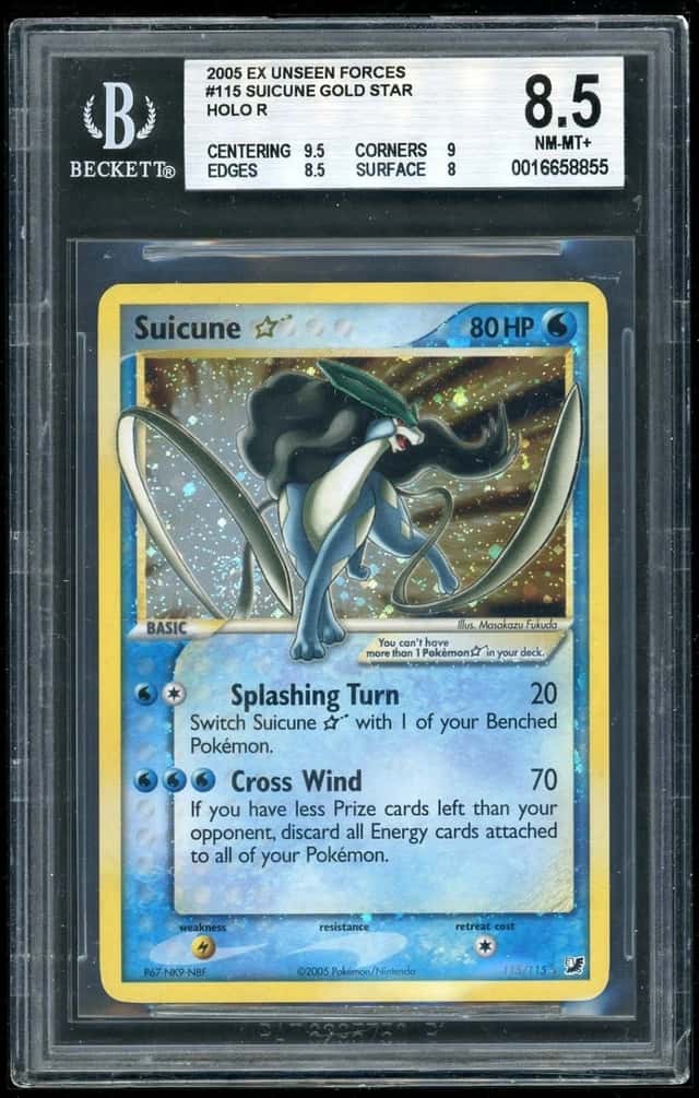 Pokemon Gold Star Suicune 2005 EX Unseen Forces HOLO R BGS 8.5
