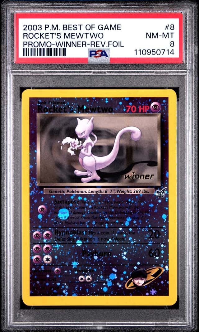 2003 POKEMON ROCKET'S MEWTWO PROMO-WINNER-REV.FOIL BEST OF GAME #8 PSA 8