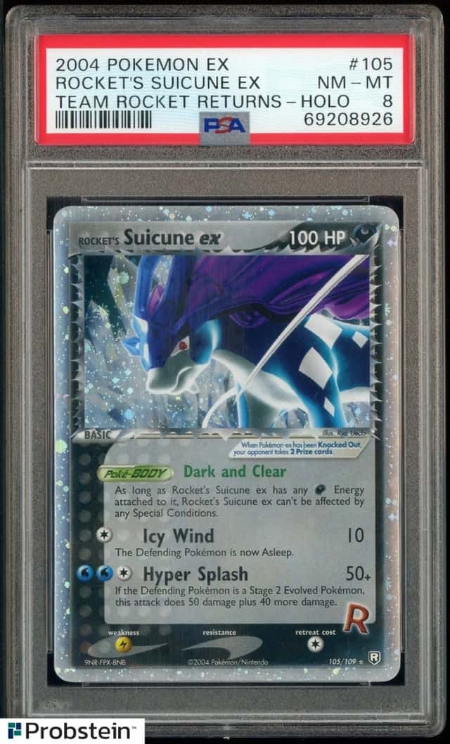 2004 Pokemon EX Team Rocket Returns #105 Rocket's Suicune ex Holo PSA 8