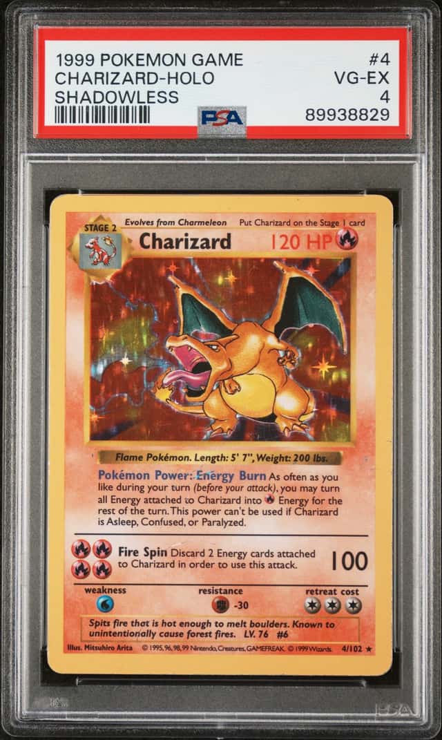 1999 BASE SET POKEMON CHARIZARD-HOLO SHADOWLESS GAME #4 PSA 4