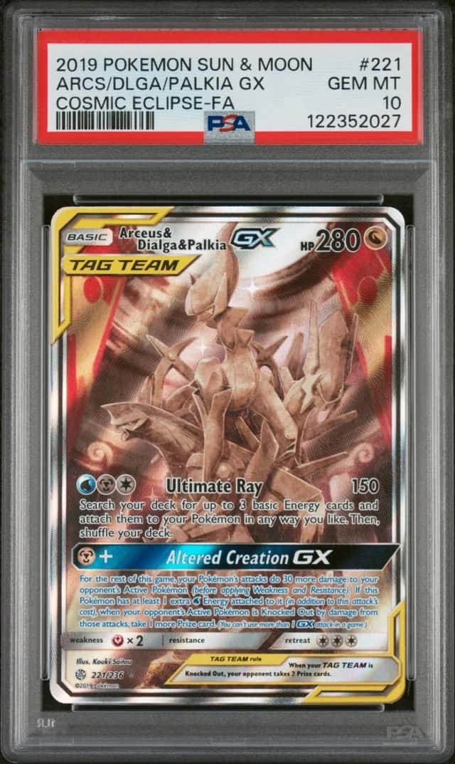 2019 POKEMON ARCS/DLGA/PALKIA GX-FA SUN & MOON COSMIC ECLIPSE #221 PSA 10