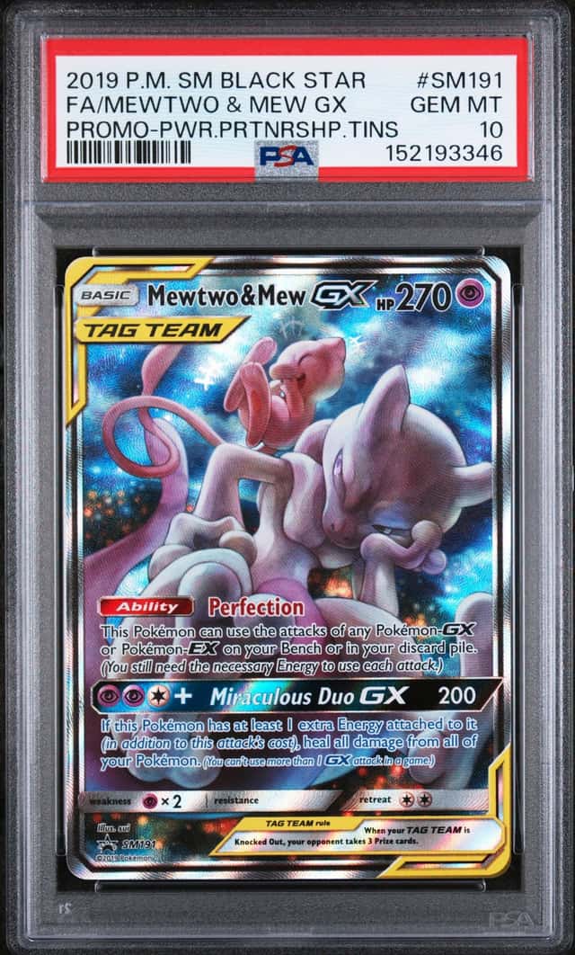 2019 Pokemon SM Black Star Promo Power Partnership Tins FA Mewtwo Mew Gx PSA 10