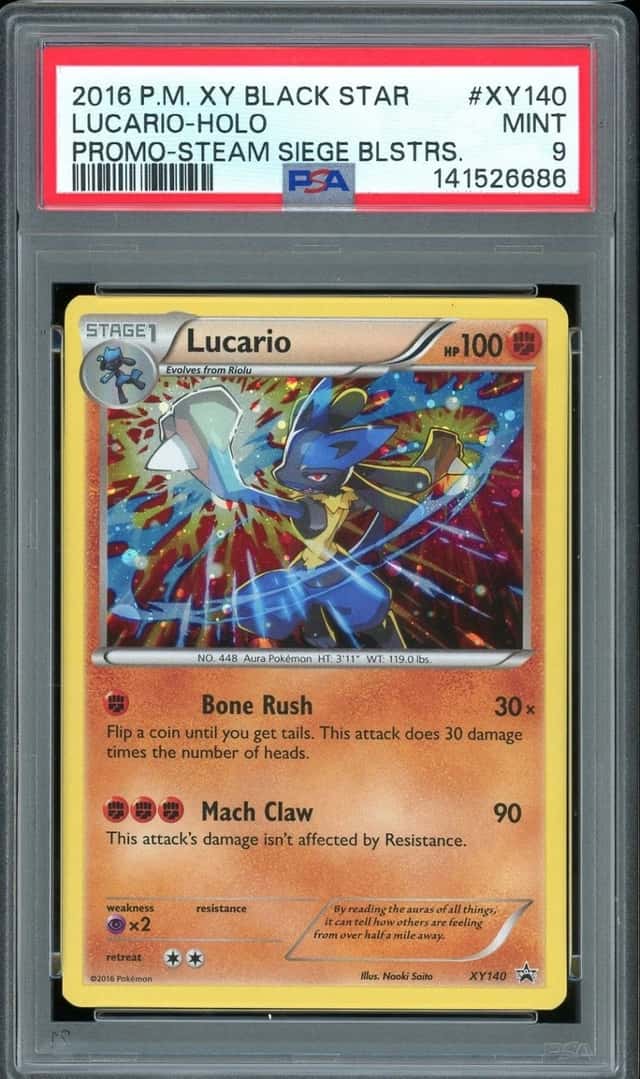 PSA 9 MINT - Lucario #XY140 XY Steam Siege Blister Pack Cosmos Promo
