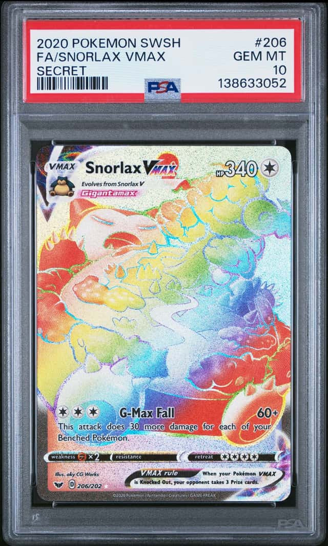 Pokemon TCG 2020 Swsh01 Sword & Shield Snorlax VMAX 206/202 Secret Holo PSA