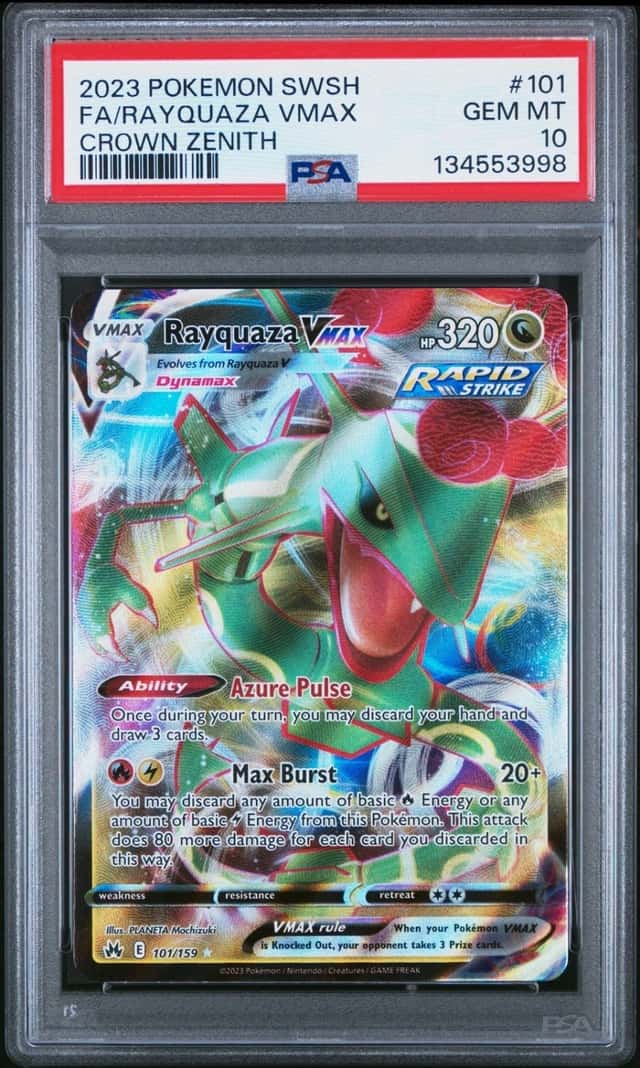 2023 POKEMON SWORD & SHIELD CROWN ZENITH #101 FULL ART/RAYQUAZA VMAX PSA 10