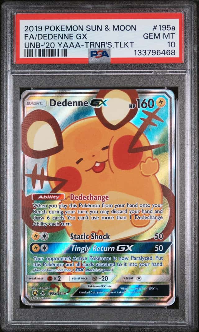 Pokemon Dedenne Gx Unbroken Bonds 195A Alternate Art Trainer's Toolkit PSA 10