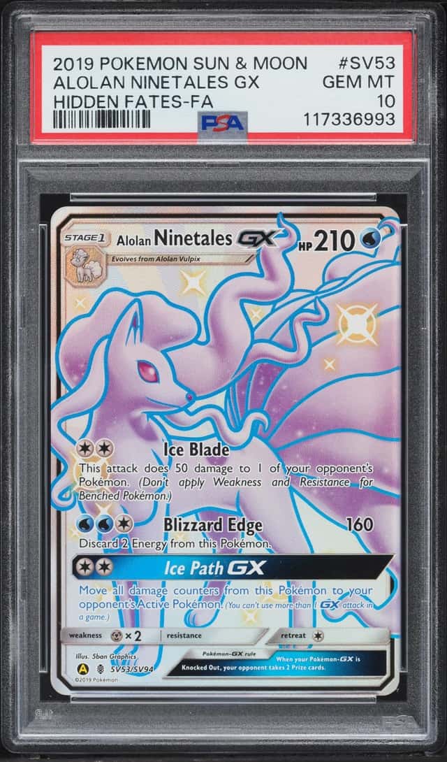 2019 Pokemon Sun & Moon Hidden Fates Shiny Vault Full Art Alolan Ninetales GX #SV53 PSA 10 GEM
