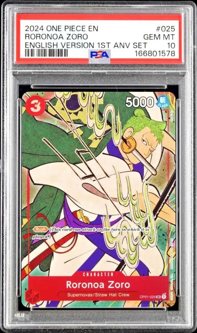 2024 ONE PIECE RORONOA ZORO ENGLISH VERSION 1ST ANNIVERSARY SET #025 PSA 10
