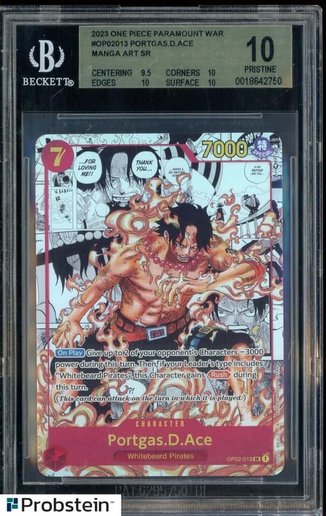 2023 One Piece Paramount War OP02013 Portgas D. Ace SR Manga BGS 10 PRISTINE