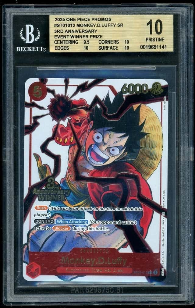 One Piece Monkey.D.Luffy 2025 Card Game Promos 3rd Anniv Event Winner BGS 10