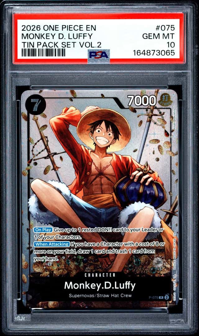 2026 ONE PIECE PROMOS TIN PACK SET VOL.2 #075 MONKEY D. LUFFY PSA 10