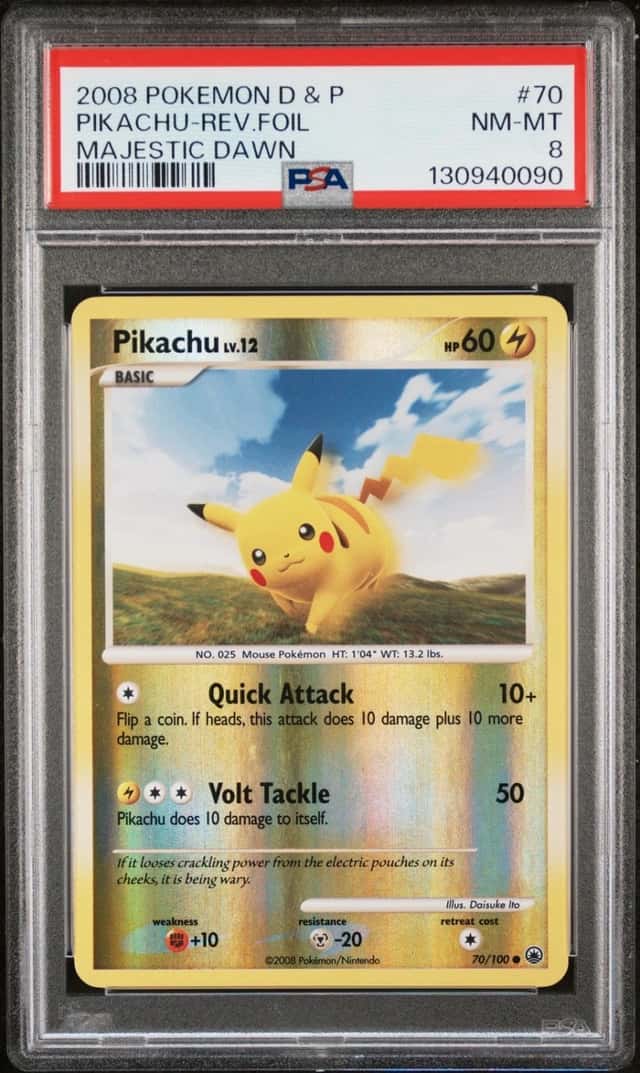 2008 POKEMON DIAMOND & PEARL MAJESTIC DAWN #70 PIKACHU-REVERSE FOIL PSA 8