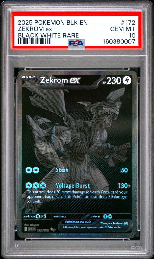 2025 Pokemon Black Bolt Zekrom ex and White Rare #172/086 PSA 10 GEM MINT