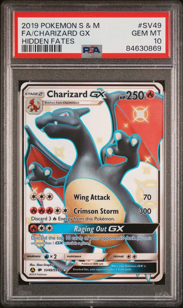 CHARIZARD GX PSA 10 2019 POKEMON SM HIDDEN FATES #SV49/SV94 FULL ART FA 0869