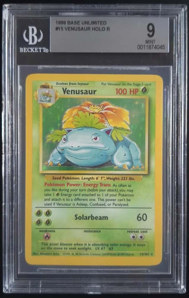 1999 Pokemon VENUSAUR #15/102 Base Set Unlimited Holo Rare English Vintage BGS 9