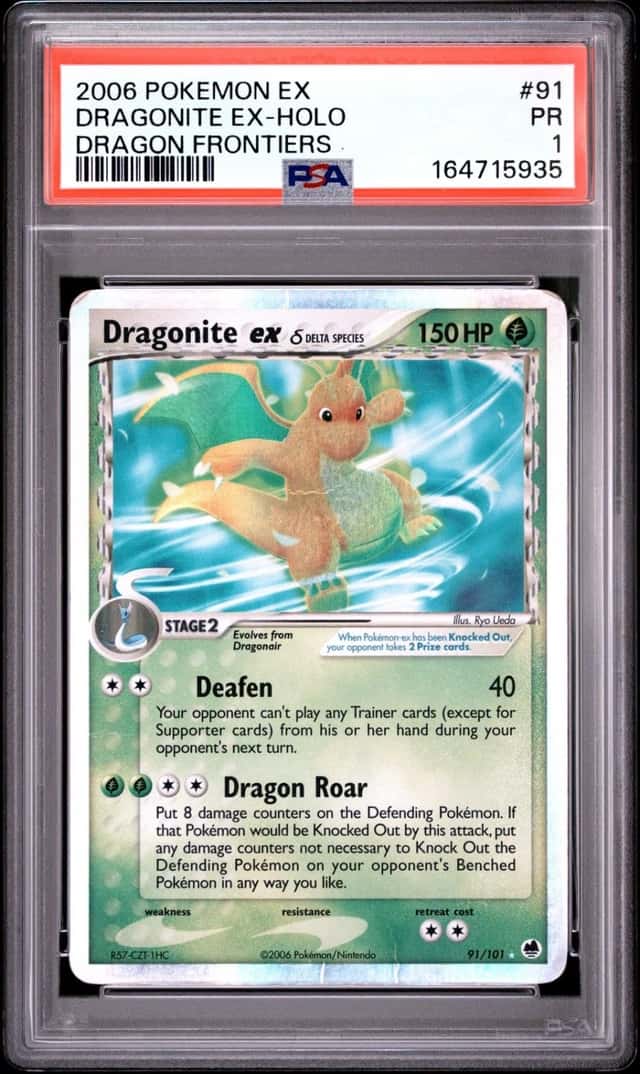 2006 POKEMON EX DRAGON FRONTIERS #91 DRAGONITE EX-HOLO PSA 1