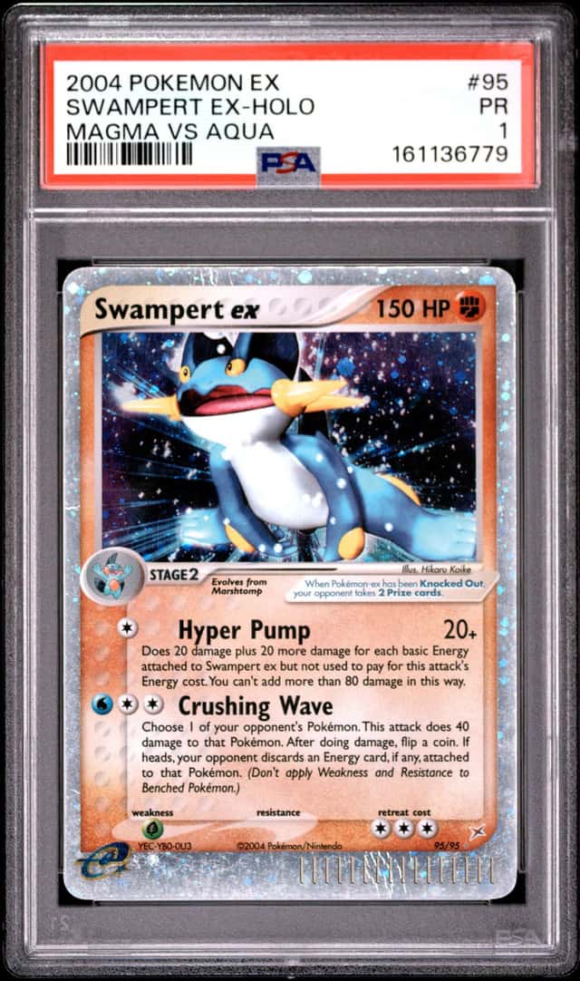 2004 POKEMON EX TEAM MAGMA VS TEAM AQUA #95 SWAMPERT EX-HOLO PSA 1