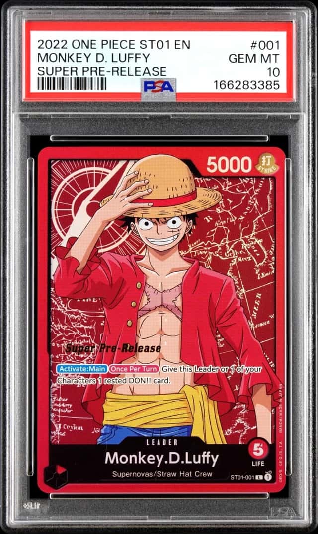 2022 ONE PIECE MONKEY D. LUFFY SUPER PRE-RELEASE ST01-STRAW HAT CREW #001 PSA 10