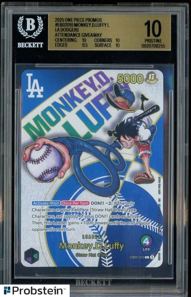 2025 One Piece EN Dodgers Attendance Giveaway Monkey D Luffy BGS 10 PRISTINE