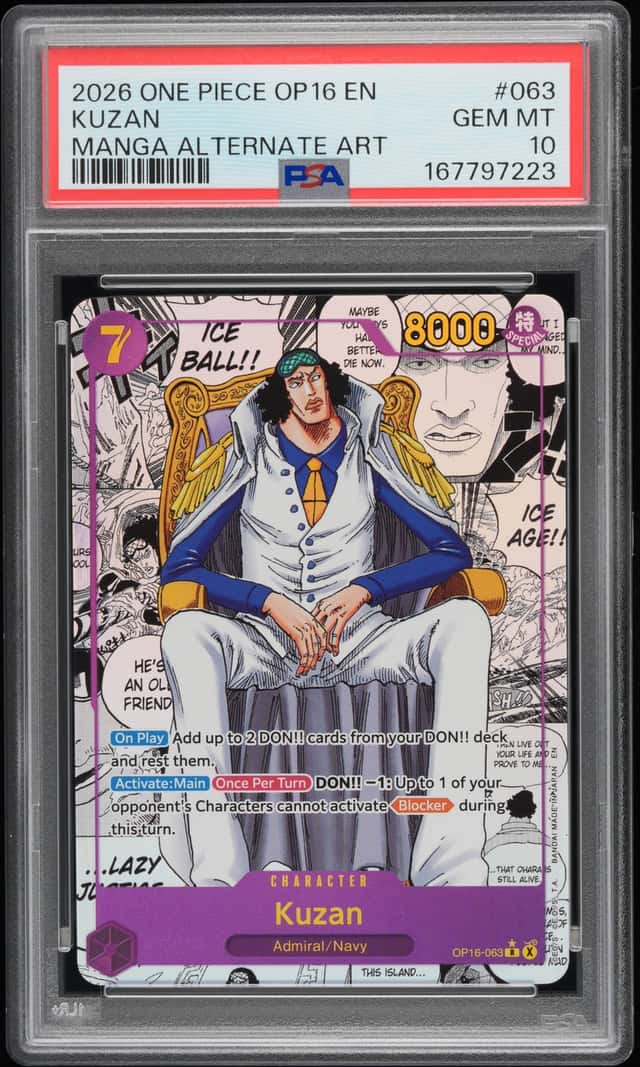 2026 One Piece TCG Time Of Battle OP16-063 Kuzan Manga Art Rare Foil PSA 10