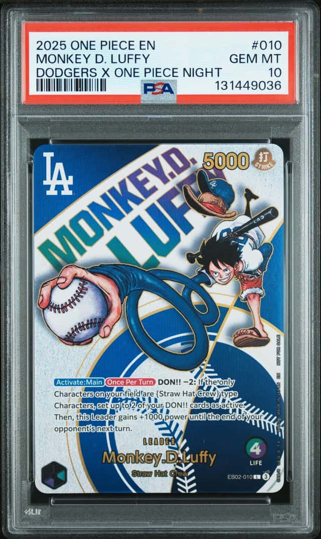 2025 One Piece Promos #010 Monkey D Luffy Dodgers X One Piece Night PSA 10