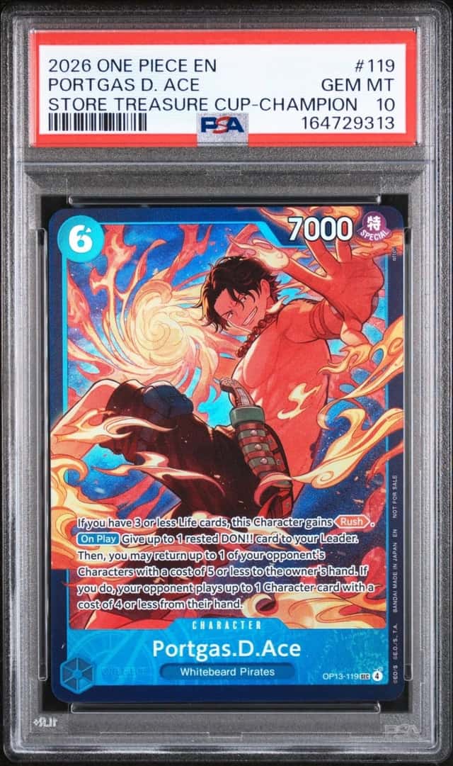 2026 ONE PIECE PROMOS STORE TREASURE CUP-CHAMPION #119 PORTGAS D. ACE PSA 10