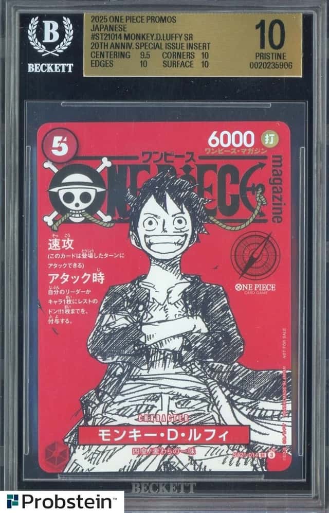 2025 One Piece Japanese 20th Anniversary Special Monkey D Luffy BGS 10 PRISTINE