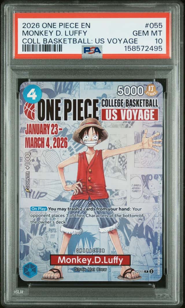 2026 ONE PIECE COLLEGE BASKETBALL: US VOYAGE #055 MONKEY D. LUFFY PSA 10