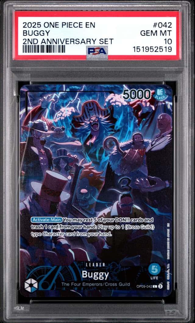 2025 ONE PIECE ENGLISH VERSION 2ND ANNIVERSARY SET #042 BUGGY PSA 10