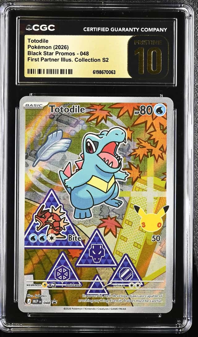 2026 Pokemon Mega Promo First Partner Illustration S2 Full Art Totodile #48 CGC 10 PRISTINE