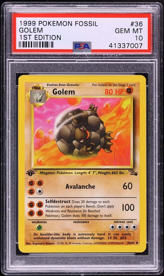 1999 Pokemon Fossil 1st Edition Golem #36 PSA 10 GEM MINT