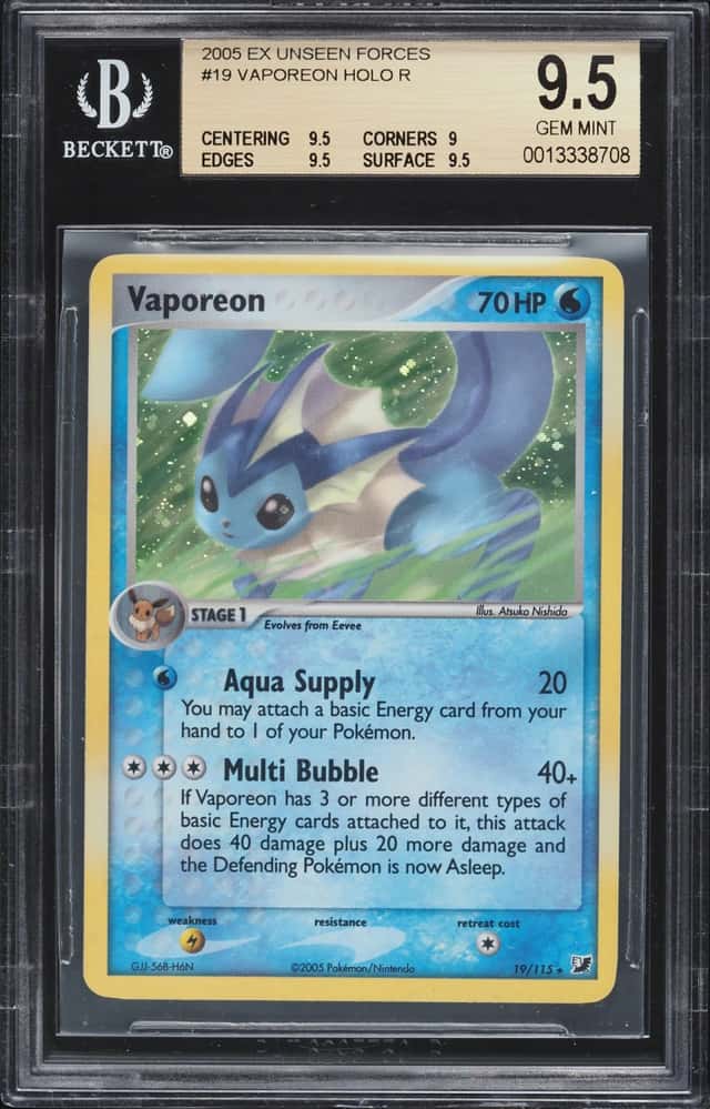 2005 Pokemon Ex Unseen Forces Holo Vaporeon #19 BGS 9.5 GEM MINT