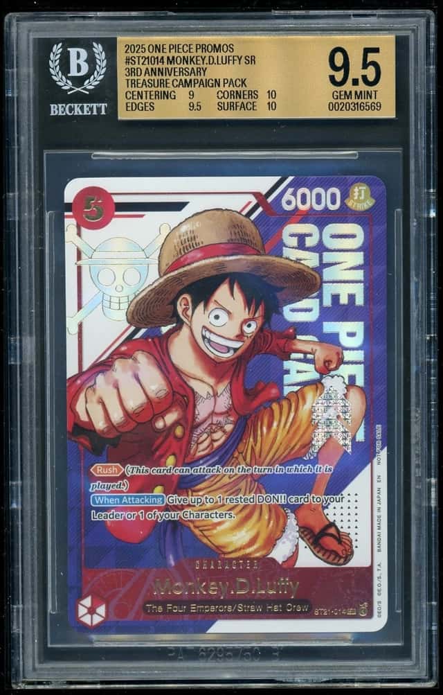 One Piece Monkey.D.Luffy SR 2025 CGP 3rd Anv! OPCG TREA CAMPAIGN BGS 9.5