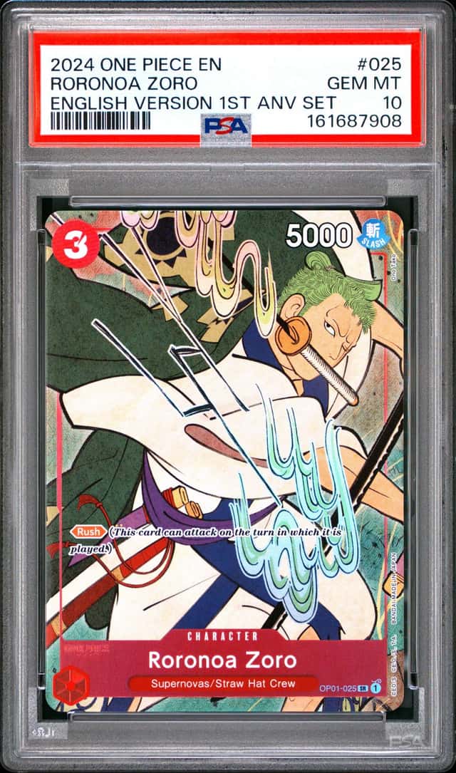 One Piece TCG 1st Anniversary English Roronoa Zoro OP01 025 PSA 10