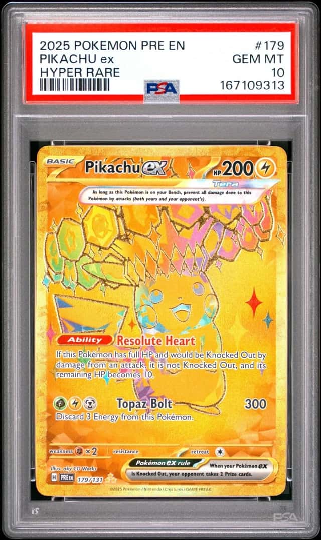 2025 POKEMON PRE EN-PRISMATIC EVOLUTIONS HYPER RARE #179 PIKACHU EX PSA 10
