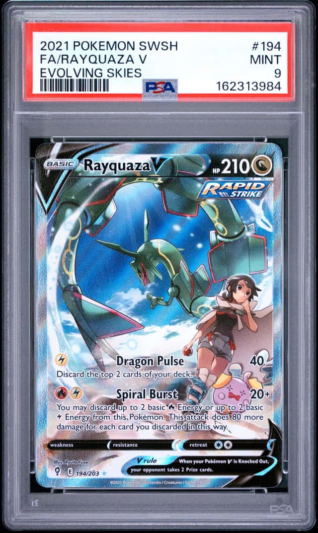 2021 POKEMON SWORD & SHIELD EVOLVING SKIES #194 FULL ART/RAYQUAZA V PSA 9