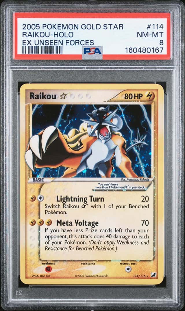 2005 Pokemon Gold Star EX Unseen Forces #114 Raikou Holo PSA 8 NM-MT