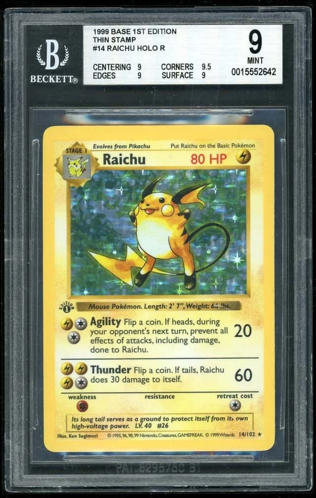 Pokemon Shadowless Raichu 1999 Base 1st Edition HOLO R BGS 9
