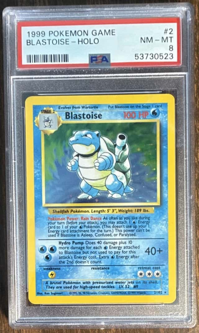 WOTC Pokemon TCG Blastoise Base Set Holo 2/102 1999 English PSA 8