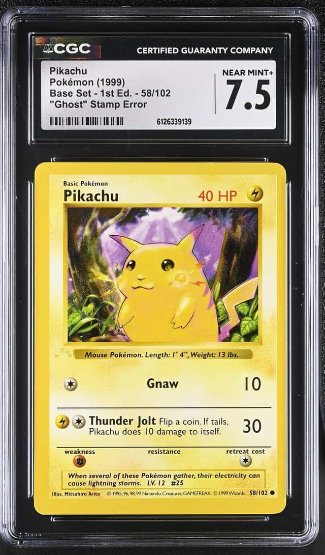 1999 POKEMON BASE SET "GHOST" STAMP ERR #58 PIKACHU CGC 7.5