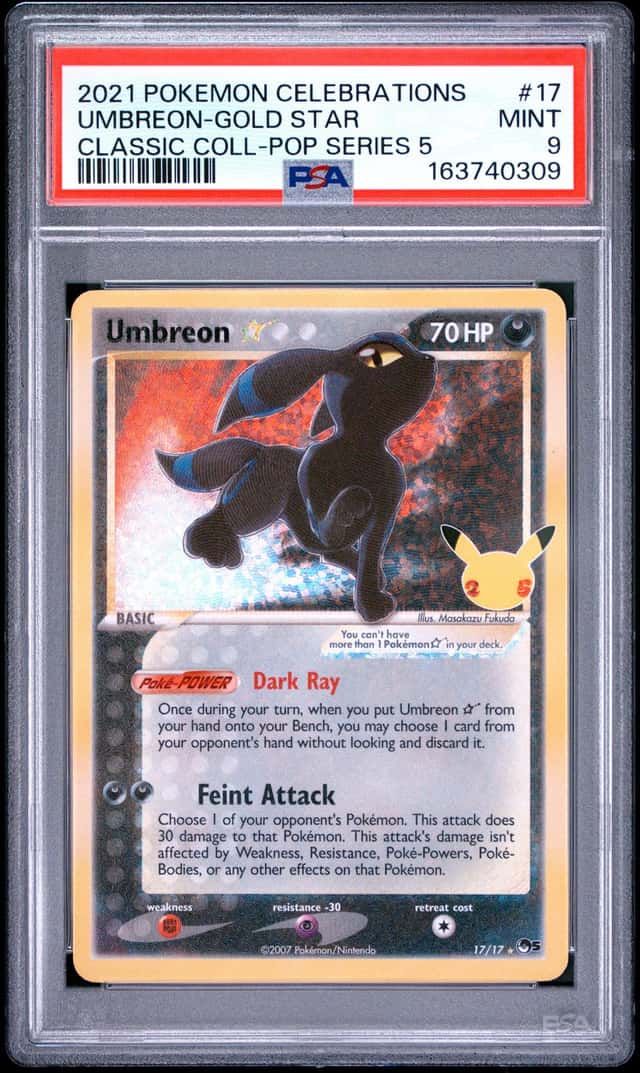 Pokemon TCG Umbreon Gold Star 17/17 Holo Celebrations Classic Collection PSA 9