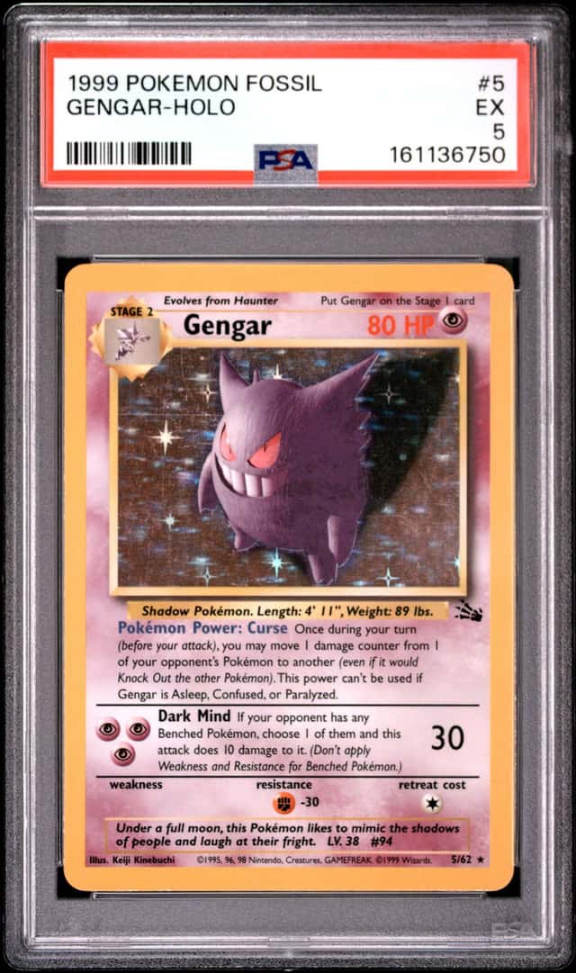 1999 POKEMON FOSSIL #5 GENGAR-HOLO PSA 5