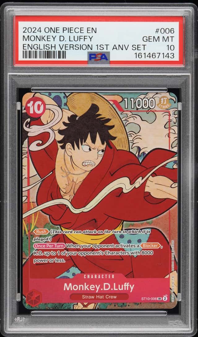 2024 ONE PIECE MONKEY D. LUFFY EN VERSION 1ST ANNIV SET #006 PSA 10