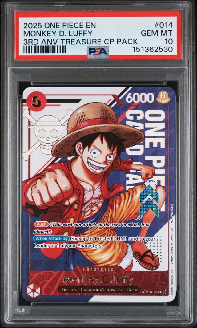 2025 One Piece En 3rd Anniversary Treasure CP Pack #014 Monkey D. Luffy PSA 10