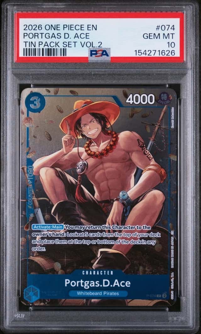 2026 ONE PIECE PROMOS TIN PACK SET VOL.2 #074 PORTGAS D. ACE PSA 10